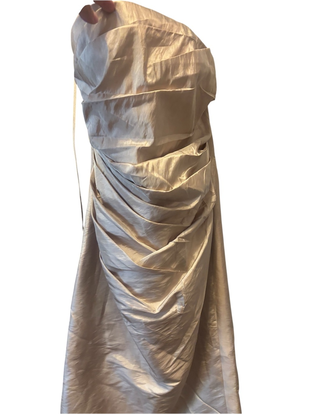 Bill Levkoff Strapless Ruched Satin Dress in Light Champagne